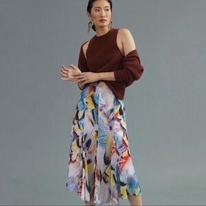 NWT Anthropologie Colorful Abstract A-Line Midi Skirt Size 2